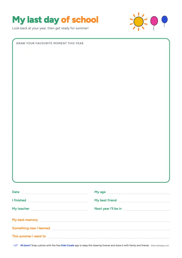 Preview of the My Last Day of School printable